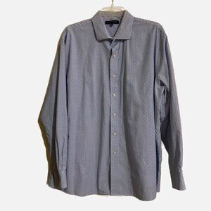 Tommy Hilfiger Blue Printed Button-Down Dress Shirt. Size 18/ 34-35